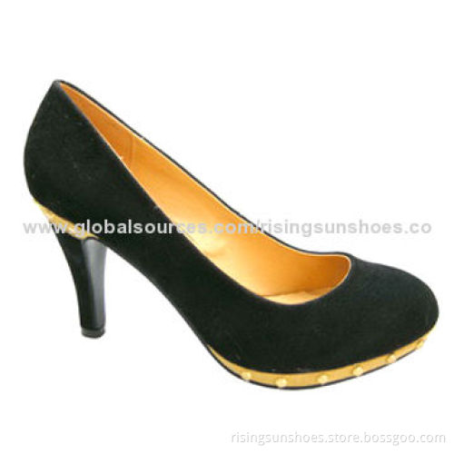 Women's High-heel Shoe, Made of Fake Suede Upper, Metal Rivets Attached Around the Platform